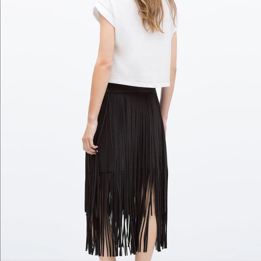 Zara Black Fringe Midi Skirt